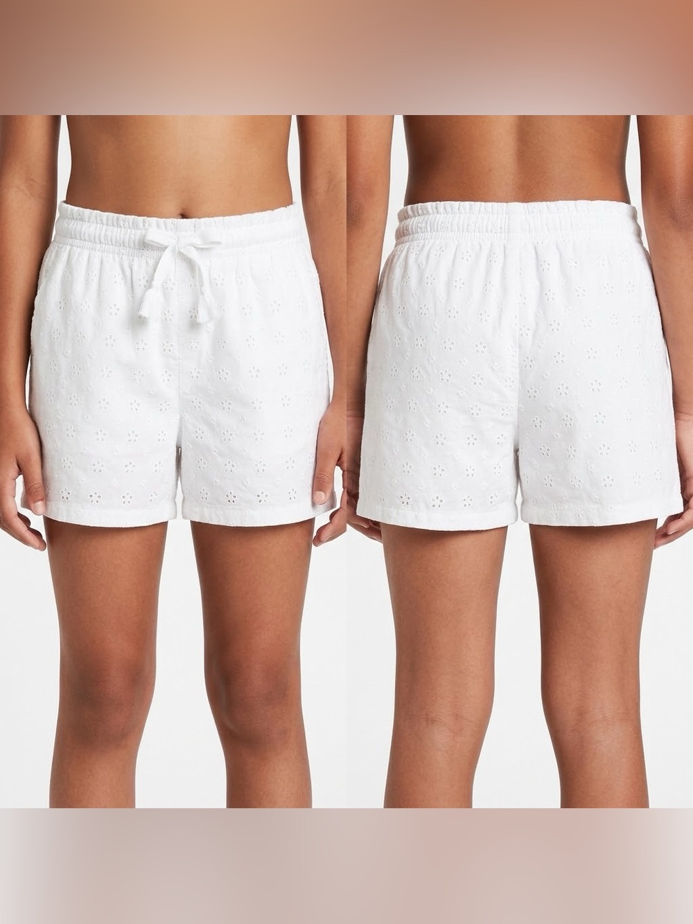 Cat & Jack Girls White Floral Eyelet Drawstring Shorts Size Medium (8)